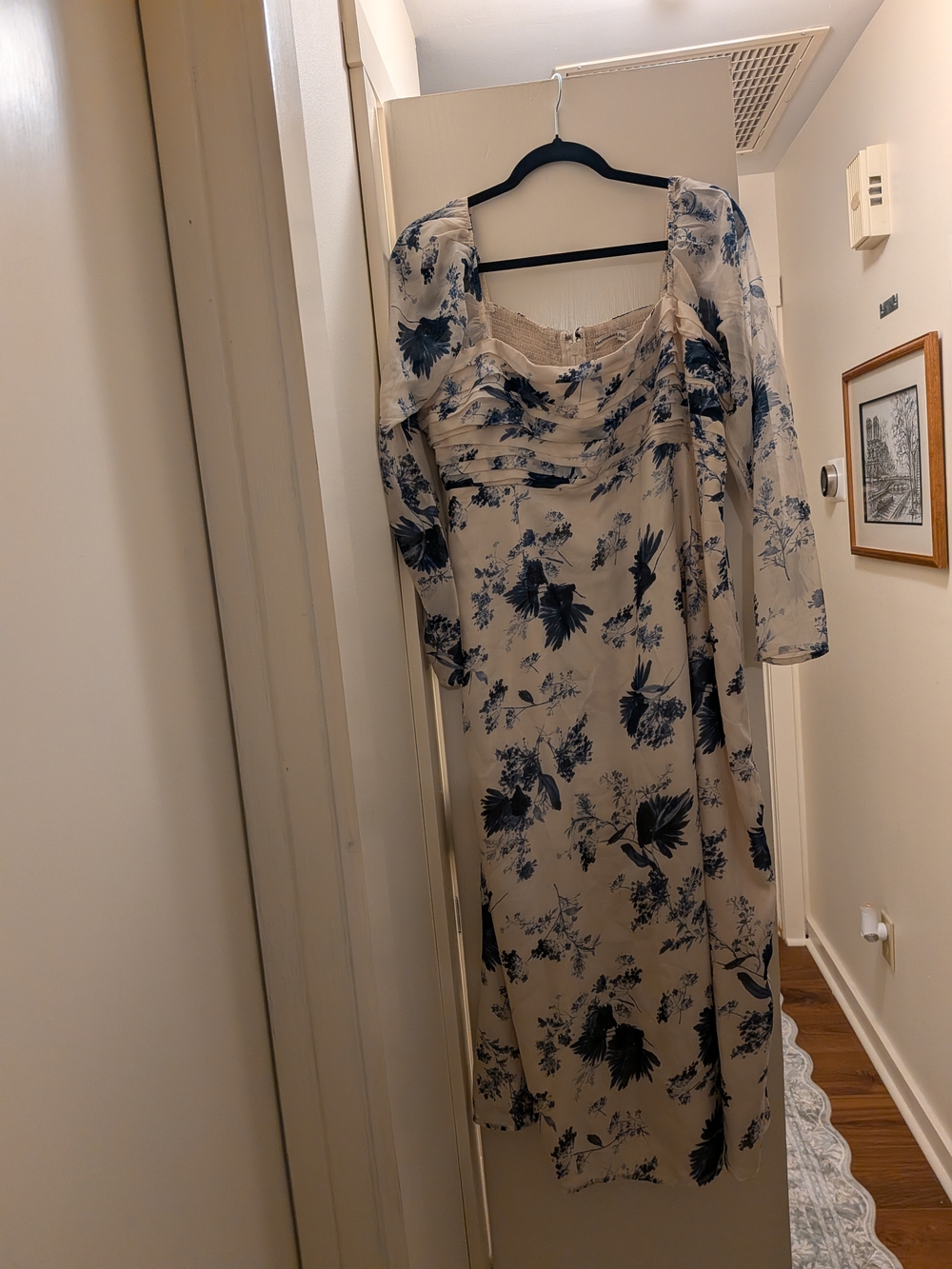 Abercrombie & Fitch Cream Maxi Dress with Navy Floral Print XXL